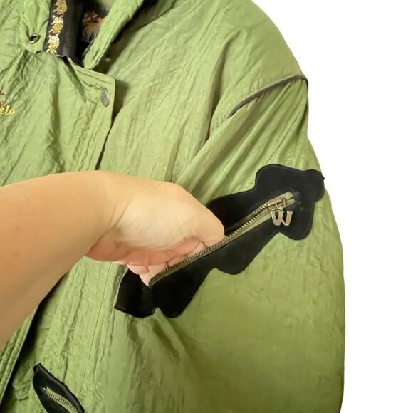 Winlit Vintage Statement Green Embroidered Puffer Jacket Duck Down Women's Large - Picture 5 of 16